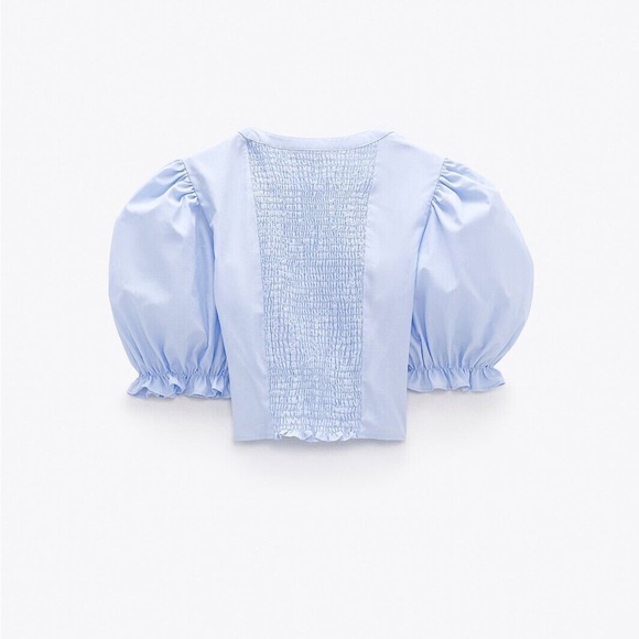 NWT Zara PEARL BUTTON CROP TOP Size XS Blue 7755/485/406 - Picture 4 of 8